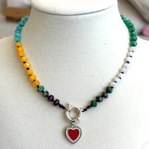 Handmade silver red heart pendant necklace